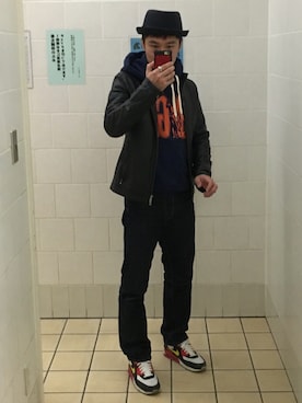 「トイレから失礼しやす」｜「アイテム（ライダースジャケット）」を使った、MAAAHさん（メンズ・172cm）の冬コーディネート