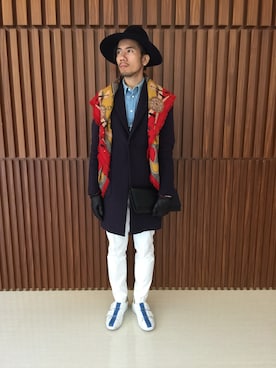 「アイテム（ダッフルコート、パープル系）」を使った、Lai Wei-Chihさん（メンズ・174cm）の冬コーディネート