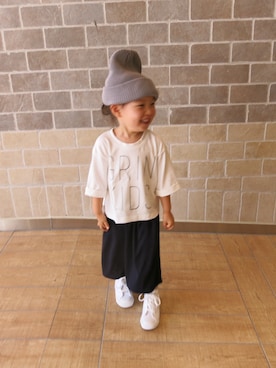 「CONVERSE（コンバース）の【CONVERSE(コンバース)】AS HI WHITEPLUS15cm-19cm（スニーカー、ホワイト系）」を使った、cocoさん（キッズ・130cm）の夏コーディネート