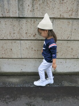 「X-girl Stages（エックスガールステージス）のChampion/FOOTBALL TEE BIG C(4T～7T)（Tシャツ/カットソー、ブルー系）」を使った、cocoさん（キッズ・130cm）の秋コーディネート