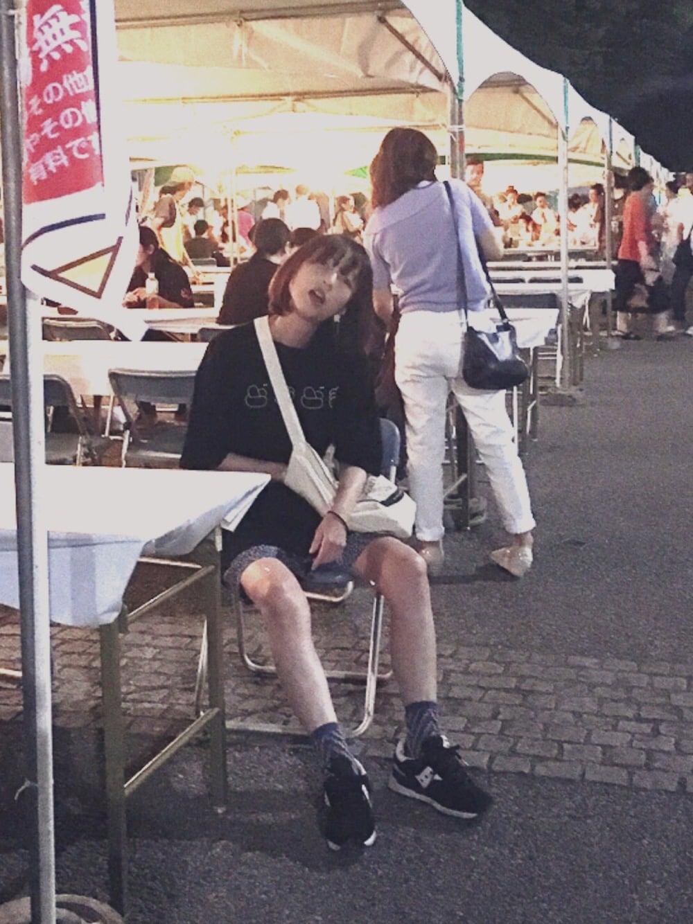 「夏コーデ、カジュアル、フェススタイル、ラクチンコーデ、どきどきT、代々木公園、蕎麦、日本酒、夜」｜「merry jennyのどきどきTｼｬﾂ（Tシャツ/カットソー、ブラック系）」を使った、そぜさん（レディース・165cm）の夏コーディネートの1枚目の写真