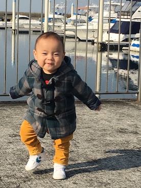 「アイテム（ダッフルコート、グリーン系）」を使った、SOOUPOOPOさん（キッズ・90cm）の冬コーディネート