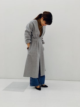 「BEAUTY&YOUTH UNITED ARROWS（ビューティーアンドユースユナイテッドアローズ）のBY∴ スムーススリットロングアウター（その他アウター、グレー系）」を使った、Kaho Tanakaさん（レディース・159cm）の秋コーディネート