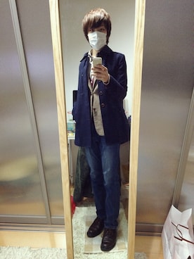 「ツイードジャケット」｜「アイテム（ステンカラーコート）」を使った、富田修平 - Shuhei Tomitaさん（メンズ・177cm）の冬コーディネート