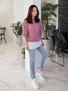 スウェット ピンク系 を使った 韓国ファッション の人気ファッションコーディネート Wear