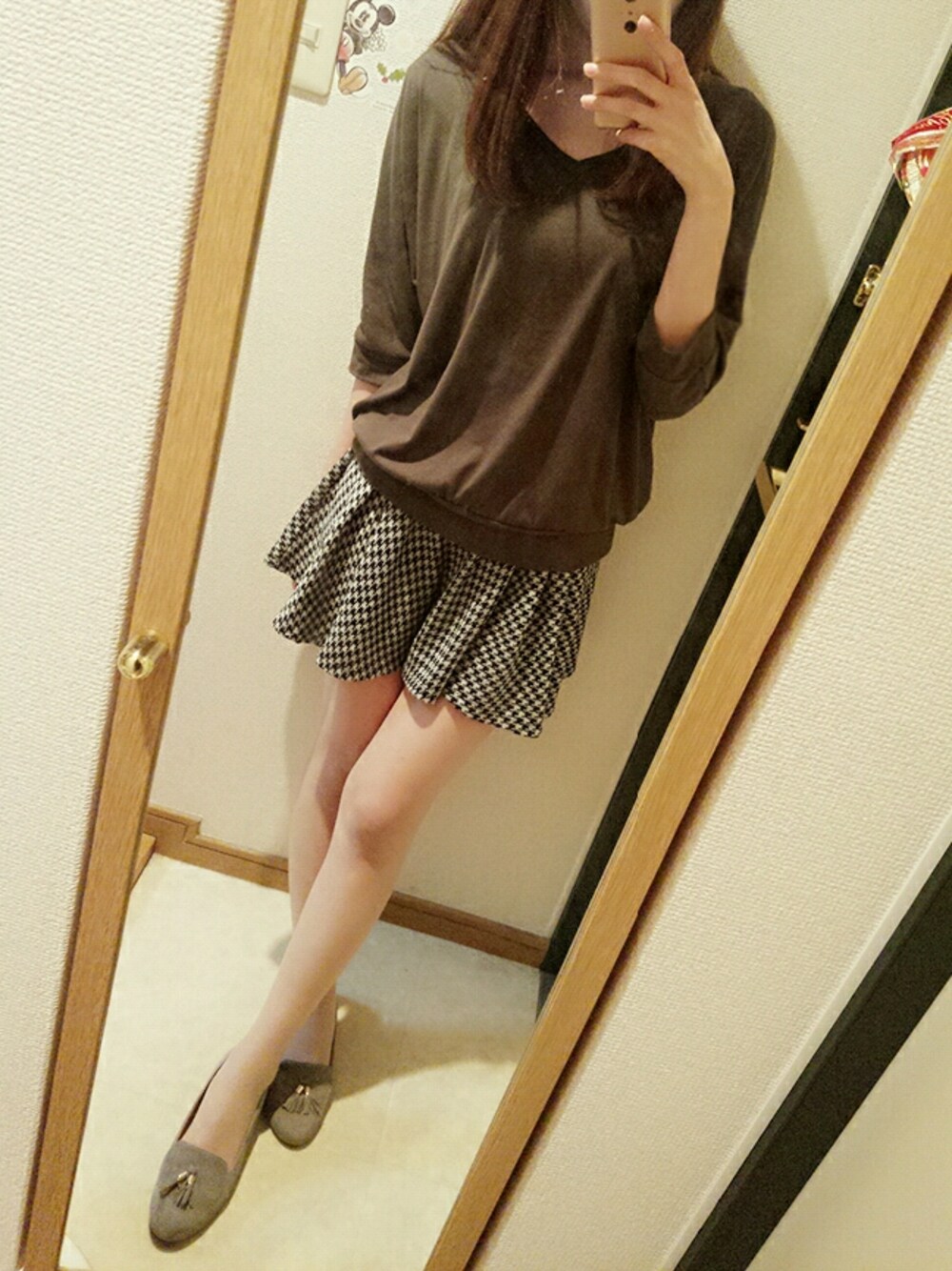 「INGNIのH／Nコクーン／チュニック（トップス、グリーン系）」を使った、ゆにさん（レディース・162cm）の秋コーディネートの1枚目の写真