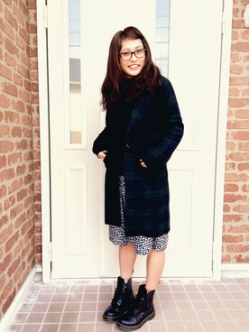 「黒タートルネック」｜「アイテム（チェスターコート）」を使った、miyさん（レディース・156cm）の冬コーディネート