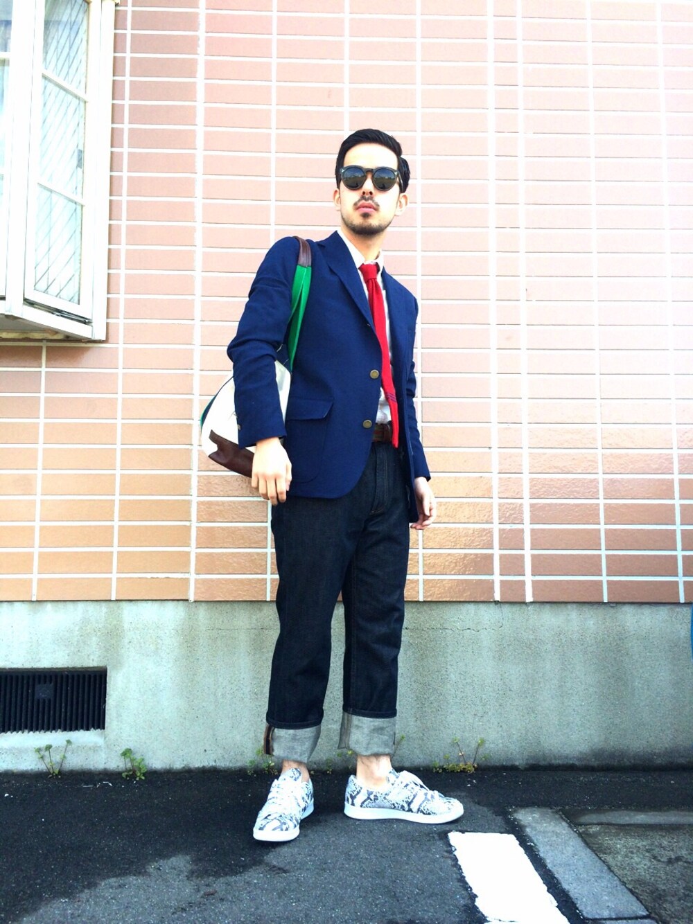 「プレッピー」｜「adidas originals by hykeのアイテム（スニーカー、その他）」を使った、yokousukeさん（メンズ・163cm）の春コーディネートの1枚目の写真