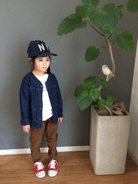 「ASICS（アシックス）のアイテム（帽子）」を使った、ムラさん（キッズ・120cm）の春コーディネート