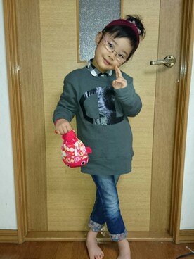 「abcd（ナシ）のアイテム（スウェット）」を使った、なすびさん（キッズ・100cm）の冬コーディネート
