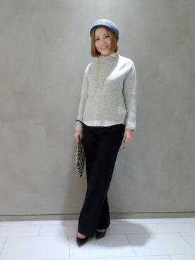 「ラメニット」｜「アイテム（ハンチング/ベレー帽）」を使った、ちりちゃんさん（レディース・163cm）の秋コーディネート
