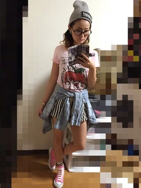 「Keith Haring（キース・ヘリング）のアイテム（トップス）」を使った、Happy Beenieさん（レディース・151cm）の夏コーディネート