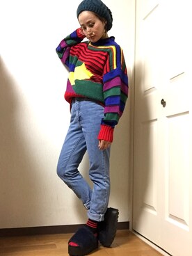 「90s」｜「アイテム（ハンチング/ベレー帽）」を使った、Happy Beenieさん（レディース・151cm）の秋コーディネート
