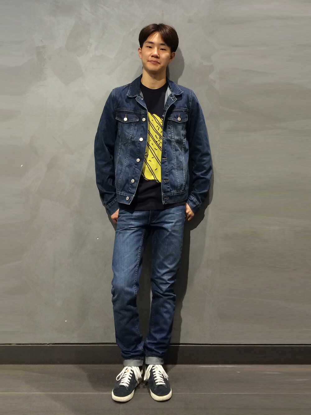 「cheap monday、CHEAPMONDAY、 칩먼데이」｜「CHEAP MONDAYのHIGH SLIM NIGHTSHADOW（デニムパンツ、ブルー系）」を使った、cheapmondaykoreaさん（メンズ・175cm）の秋コーディネートの1枚目の写真