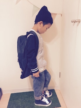 「BOBSON（ボブソン）のアイテム（デニムパンツ）」を使った、peiさん（キッズ・110cm）の秋コーディネート