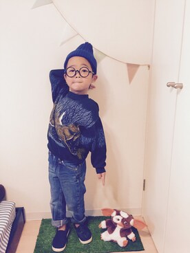 「BOBSON（ボブソン）のアイテム（デニムパンツ）」を使った、peiさん（キッズ・110cm）の秋コーディネート