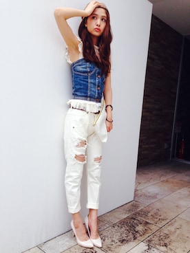 「Ungrid（アングリッド）のアイテム（チューブトップ）」を使った、MAYU_TSUKUEさん（レディース・167cm）の夏コーディネート