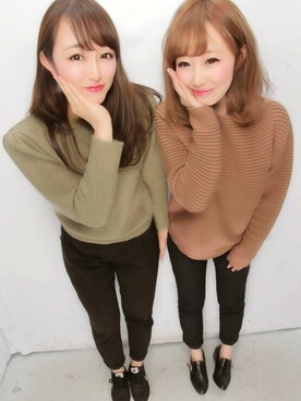 「R（アール）のアイテム（パンツ）」を使った、Rinaさん（レディース・154cm）の冬コーディネート