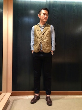 「45R（フォーティファイブアール）のアイテム（ダウンベスト）」を使った、うえすさん（メンズ・172cm）の秋コーディネート