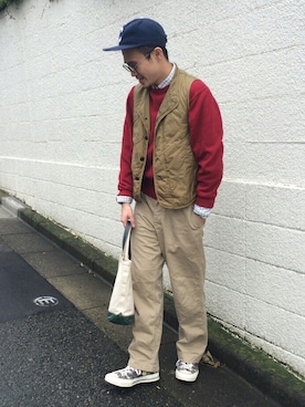 「45R（フォーティファイブアール）のアイテム（バッグ）」を使った、うえすさん（メンズ・172cm）の秋コーディネート