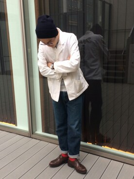 「45R」｜「アイテム（カバーオール）」を使った、うえすさん（メンズ・172cm）の秋コーディネート