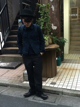 「45R」｜「アイテム（カバーオール）」を使った、うえすさん（メンズ・172cm）の秋コーディネート