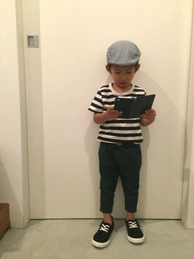 「H&M（エイチ・アンド・エム）のアイテム（ハンチング/ベレー帽）」を使った、Souさん（キッズ・100cm）の秋コーディネート