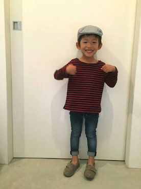 「H&M（エイチ・アンド・エム）のアイテム（ハンチング/ベレー帽）」を使った、Souさん（キッズ・100cm）の秋コーディネート