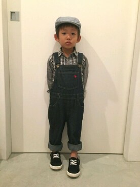 「H&M（エイチ・アンド・エム）のアイテム（ハンチング/ベレー帽）」を使った、Souさん（キッズ・100cm）の秋コーディネート