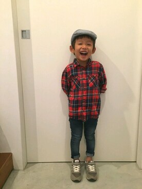「H&M（エイチ・アンド・エム）のアイテム（ハンチング/ベレー帽）」を使った、Souさん（キッズ・100cm）の秋コーディネート