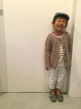 「H&M（エイチ・アンド・エム）のアイテム（ハンチング/ベレー帽）」を使った、Souさん（キッズ・100cm）の秋コーディネート
