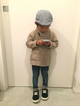 「H&M（エイチ・アンド・エム）のアイテム（ハンチング/ベレー帽）」を使った、Souさん（キッズ・100cm）の秋コーディネート