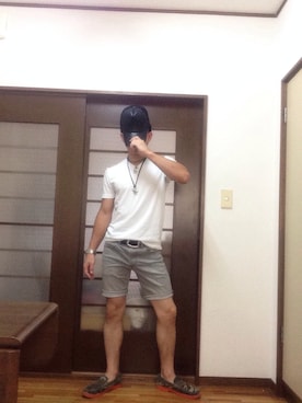 「膝上ショーツ」｜「アイテム（その他シューズ）」を使った、SIMCさん（メンズ・163cm）の夏コーディネート