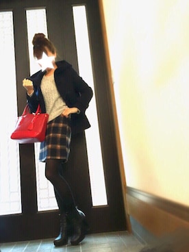 「red」｜「アイテム（ダッフルコート）」を使った、s◡̈➽❥さん（レディース・154cm）の冬コーディネート