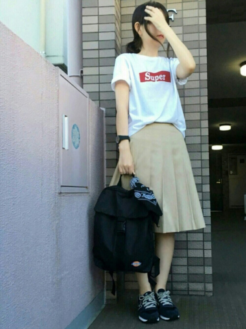 xyuni★さんの「super 30/_天竺 ロゴプリント半袖Teeシャツ（SEVENDAYS=SUNDAY）」を使ったコーディネートの1枚目の写真