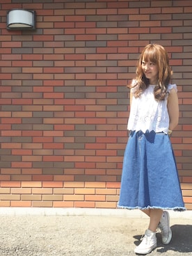 「アイテム（デニムスカート）」を使った、miyukinakaさん（レディース・160cm）の夏コーディネート