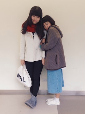 「MUJI」｜「アイテム（モカシン/デッキシューズ）」を使った、Jessie さん（レディース・156cm）の冬コーディネート