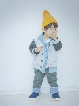 「アイテム（スタジャン）」を使った、takeさん（キッズ・80cm）の秋コーディネート