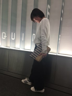 「NANO universe（ナノユニバース）のベルト付ワイドチノパンツ（チノパンツ）」を使った、ナツキさん（レディース・161cm）の春コーディネート