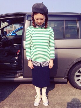 「BEAMS BOY（ビームスボーイ）のアイテム（ハンチング/ベレー帽）」を使った、よちさん（レディース・157cm）の春コーディネート
