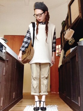 「BEAMS BOY（ビームスボーイ）のアイテム（ハンチング/ベレー帽）」を使った、よちさん（レディース・157cm）の春コーディネート