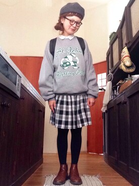 「BEAMS BOY（ビームスボーイ）のアイテム（ハンチング/ベレー帽）」を使った、よちさん（レディース・157cm）の春コーディネート