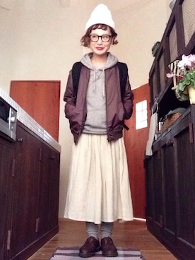 「Dr. Martens（ドクターマーチン）のDr.Martens (ドクターマーチン)/1461 3EYE GIBSON SHOES（その他シューズ）」を使った、よちさん（レディース・157cm）の冬コーディネート