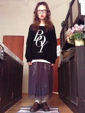 「Dr. Martens（ドクターマーチン）のDr.Martens (ドクターマーチン)/1461 3EYE GIBSON SHOES（その他シューズ）」を使った、よちさん（レディース・157cm）の冬コーディネート