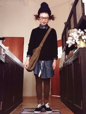 「黒ニット」｜よちさん（レディース・157cm）の冬コーディネート