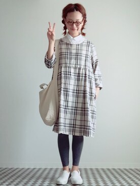 「しまむら（シマムラ）のアイテム（ワンピース）」を使った、よちさん（レディース・157cm）の秋コーディネート