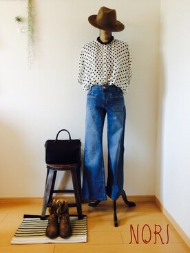 「GLOBAL WORK（グローバルワーク）のフェルトナカオレＨＡＴ/565115（ハット）」を使った、NORIさん（レディース・159cm）の夏コーディネート