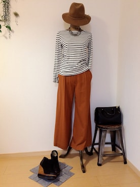 「GLOBAL WORK（グローバルワーク）のフェルトナカオレＨＡＴ/565115（ハット）」を使った、NORIさん（レディース・159cm）の秋コーディネート