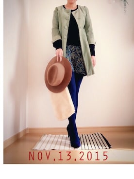 「ファークラッチ」｜「アイテム（ダウンジャケット/コート）」を使った、NORIさん（レディース・159cm）の秋コーディネート