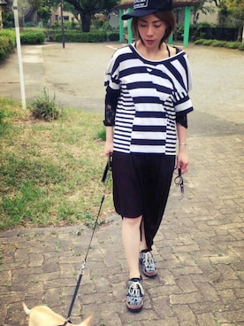 「First Aid to the Injured(ファースト・エイド・トュ・ザ・インジュアード)のアイテム(スカート)」を使った、Shih-huiさん(レディース・158cm)の春コーディネート